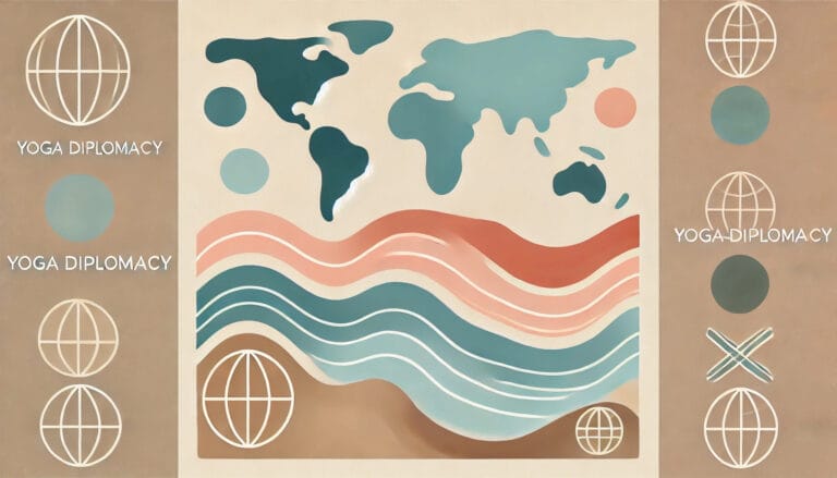 Global Connection – A minimalist abstract of interconnected countries in soft tones, representing yoga as a tool for international diplomacy.